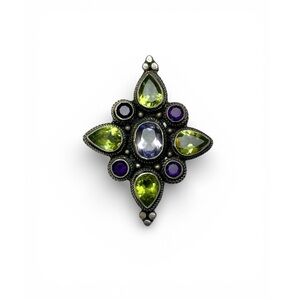 Elegant Green and Purple Gemstone Brooch